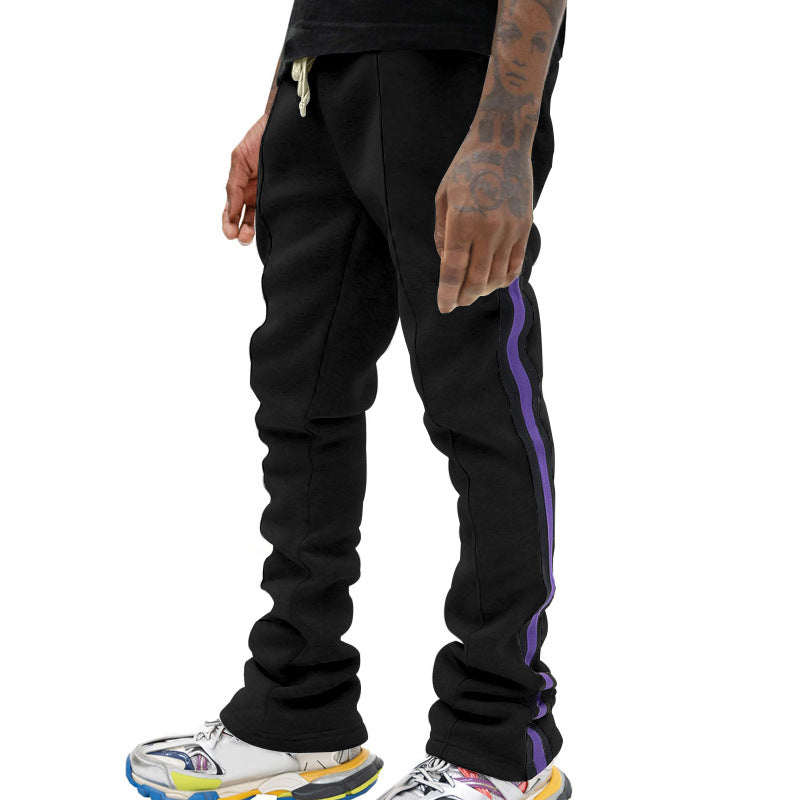 Men's slim-fit casual pants with drawstring, decorative seams, and side contrast stripe StylebySassy