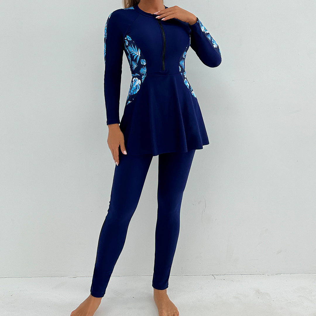 Women's Sporty Long Sleeve Swimming Suit with Flattering Skirt StylebySassy