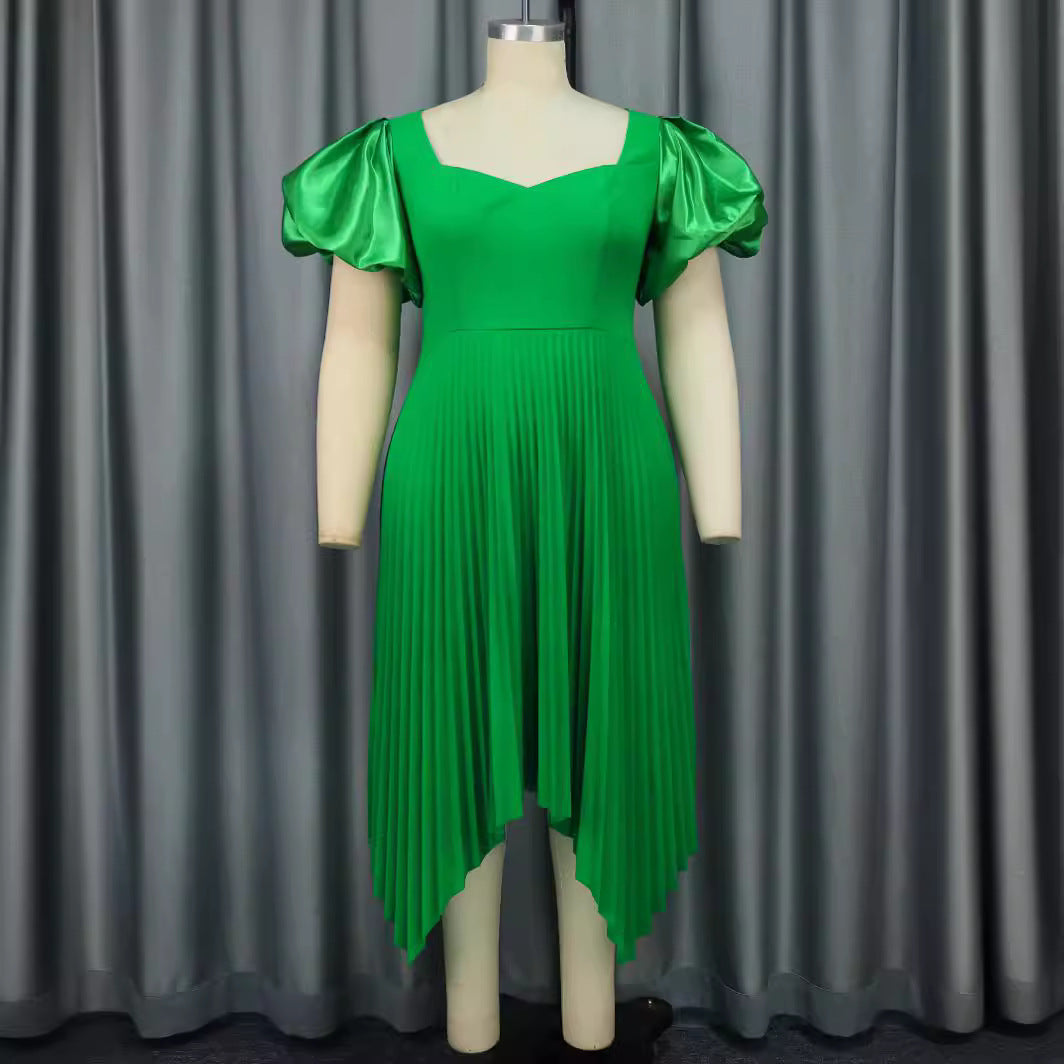 Ladies Pleated Dress with Puff Sleeves StylebySassy