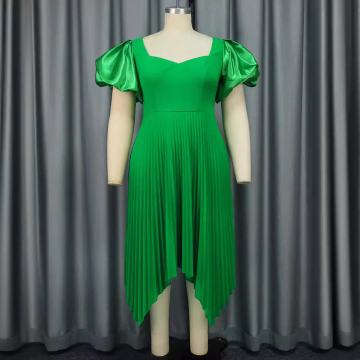 Ladies Pleated Dress with Puff Sleeves StylebySassy