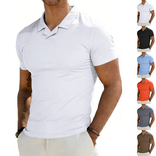 Men's slim fit short sleeve polo with open shirt collar and elastic cotton stretch StylebySassy