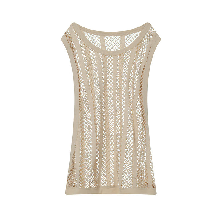Women's airy hole knit mesh top with wide straps and elastic hem StylebySassy