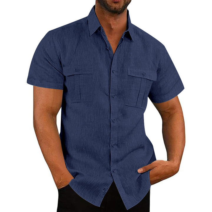 Men's Nan Lightweight Structured Short Sleeve Shirt with Chest Flaps and Full Button Placket StylebySassy