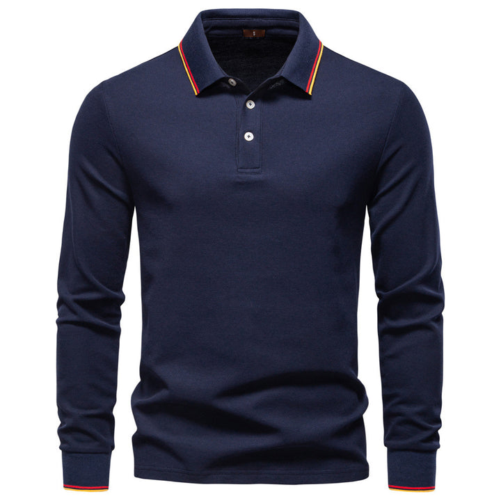 Men's tailored long-sleeve polo made of fine cotton pique with concealed button placket and ribbed cuffs StylebySassy