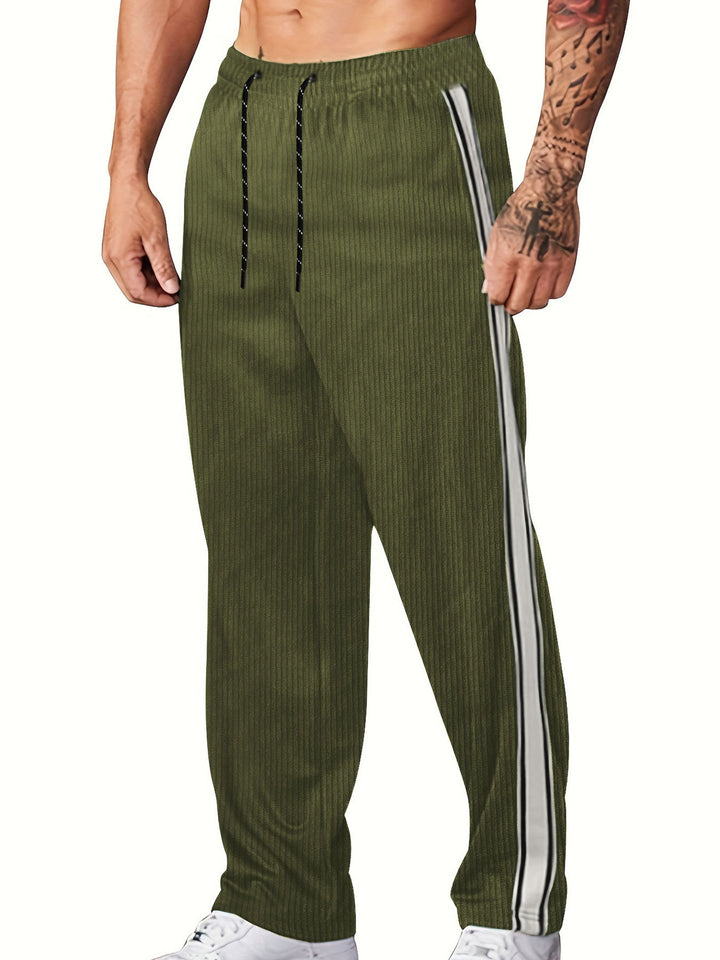 Men's knitted relaxed joggers with wide leg, side piping, and elastic drawstring waistband StylebySassy
