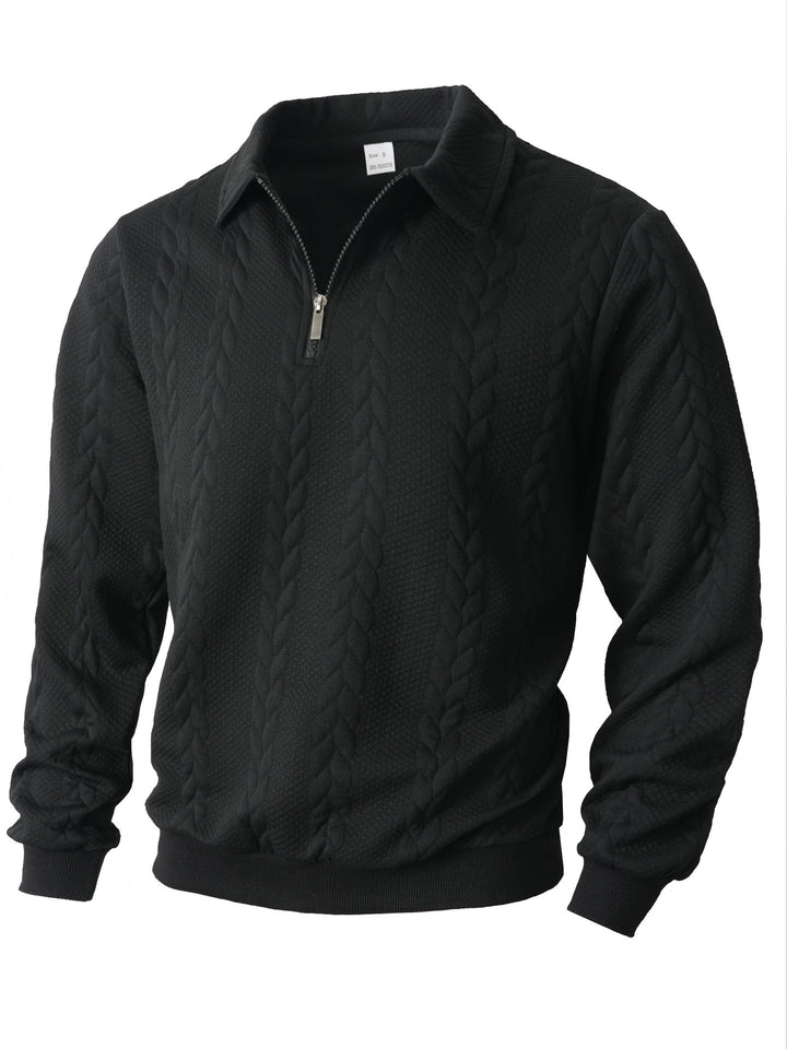 Men's half-zip pullover with kent collar, cable knit structure and ribbed hem StylebySassy
