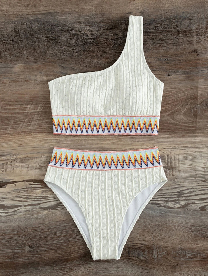 Women One-Sided Crop Bikini with Colorful Jacquard Ribbon StylebySassy