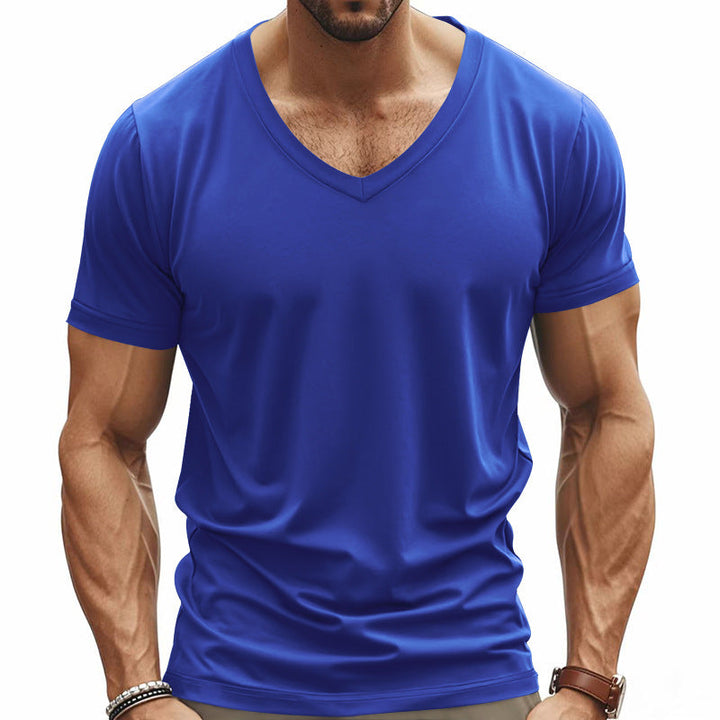Men's V-Neck T-Shirt made of breathable cotton blend with modern cut StylebySassy