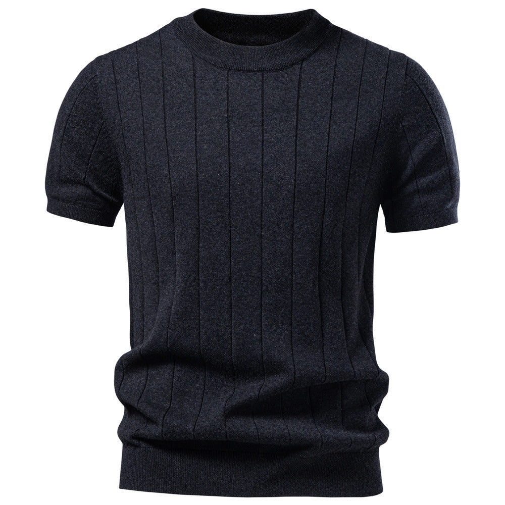 Men's lightweight short-sleeve knit pullover with fine rib structure and round neck StylebySassy