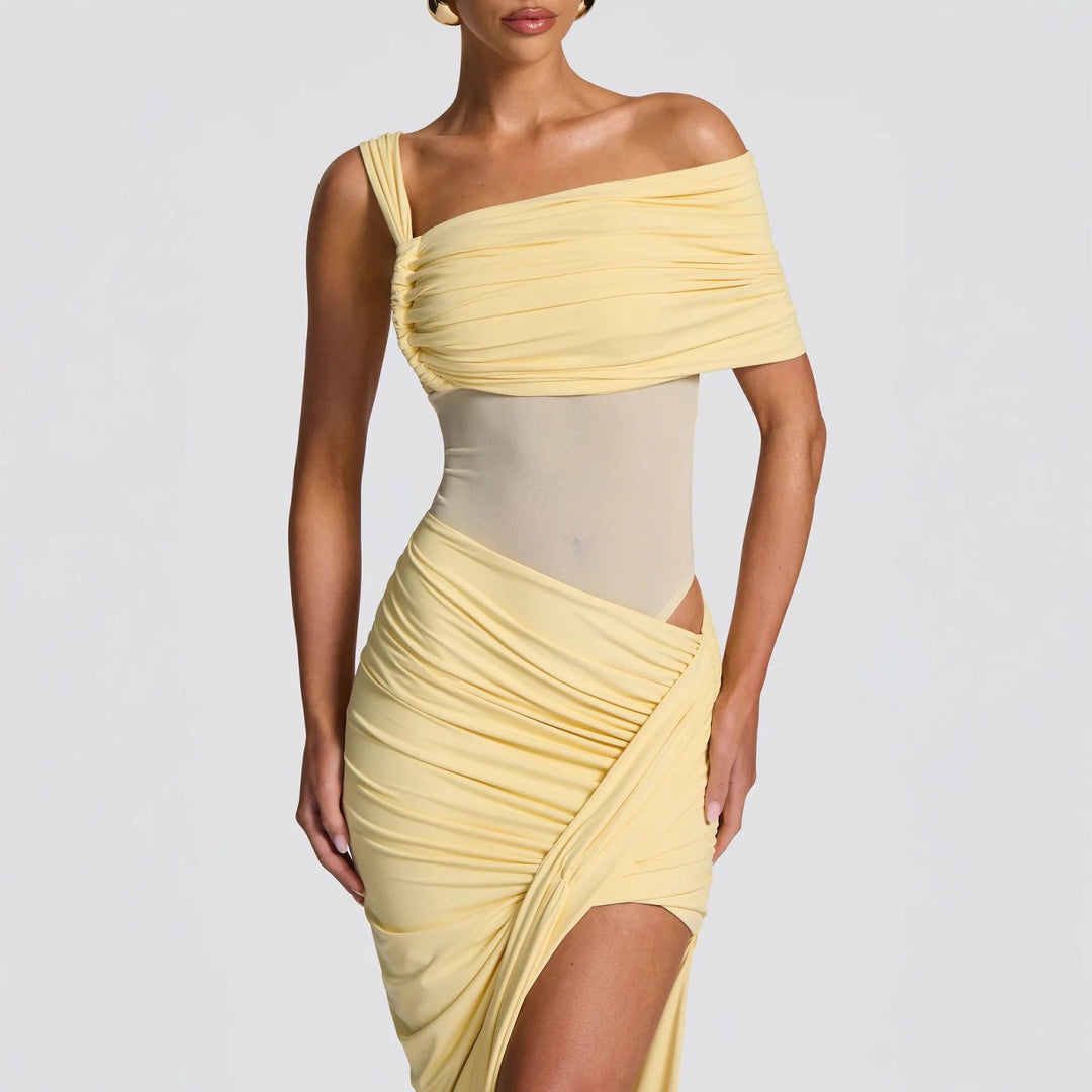 Ladies Elegant Wrap Dress with Asymmetric Cut and High Slit StylebySassy