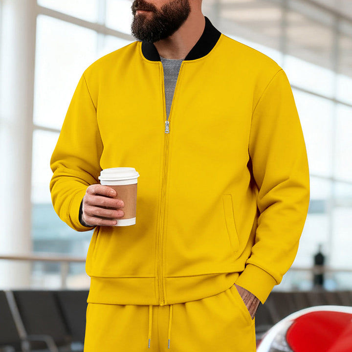 Men's Nan Urban Sweat Track Jacket with Stand Collar Concealed Zipper Elastic Rib Cuffs and Side Pockets StylebySassy