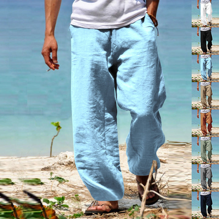 Men's casual beach pants in palazzo cut made of breathable linen-cotton blend with comfort waistband StylebySassy