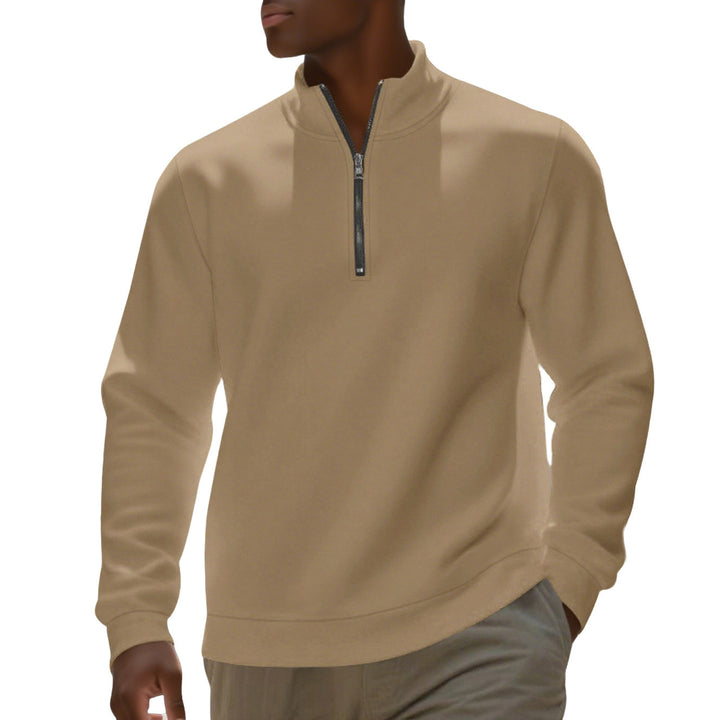 Men's half-zip sweatshirt made of cotton blend with stand-up collar, soft lining and ribbed cuffs StylebySassy