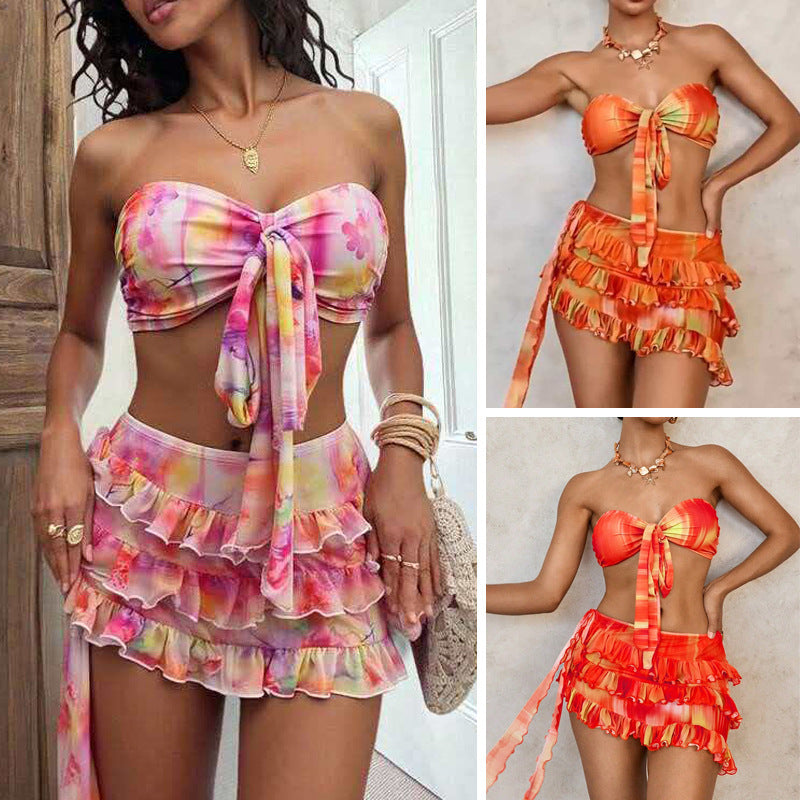 Women's bandeau bikini set with ruffles and wrap StylebySassy