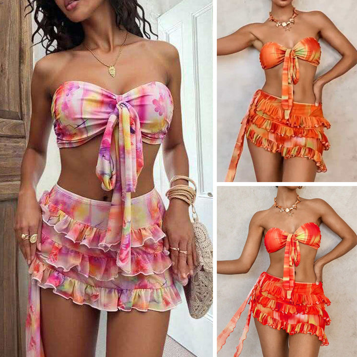 Women's bandeau bikini set with ruffles and wrap StylebySassy