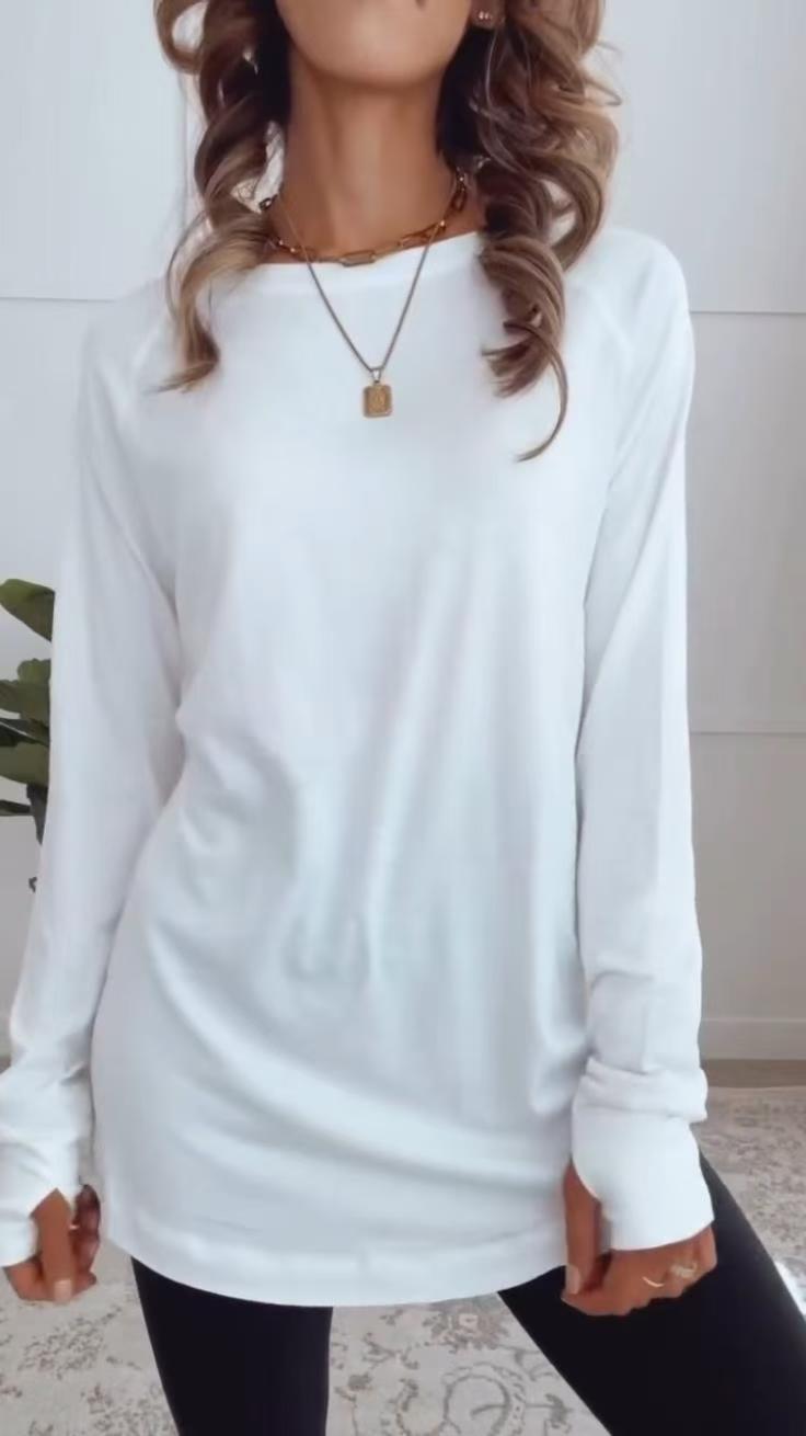 Women's long sleeve tunic with round neck and thumb hole sleeves StylebySassy