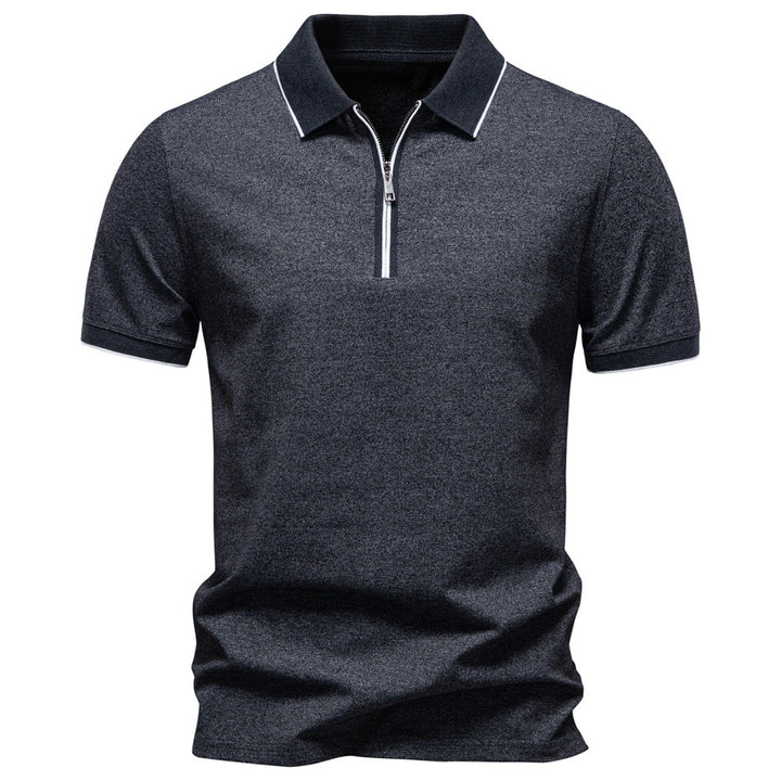 Men's breathable short-sleeved polo shirt with half-high zipper and piqué texture StylebySassy
