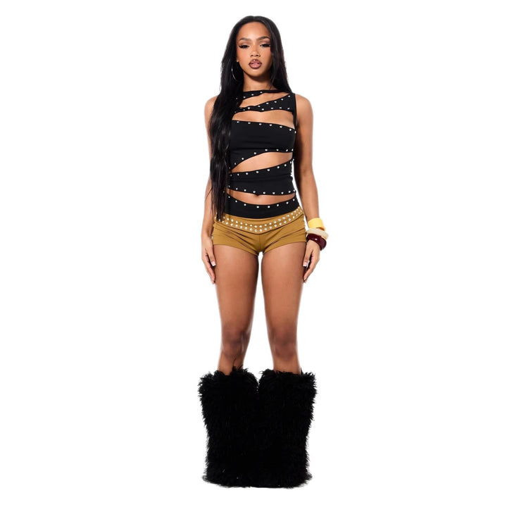 Women's Fashion Cut-Out Top with Decorative Eyelets
