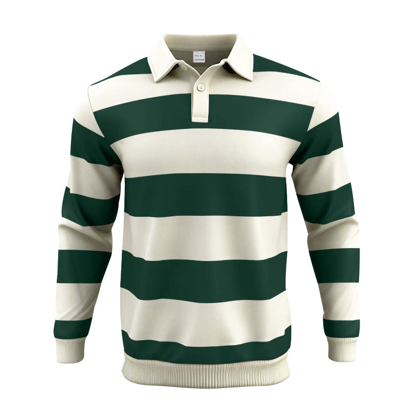 Men's striped rugby polo shirt made of cotton blend with short button placket and ribbed cuffs StylebySassy