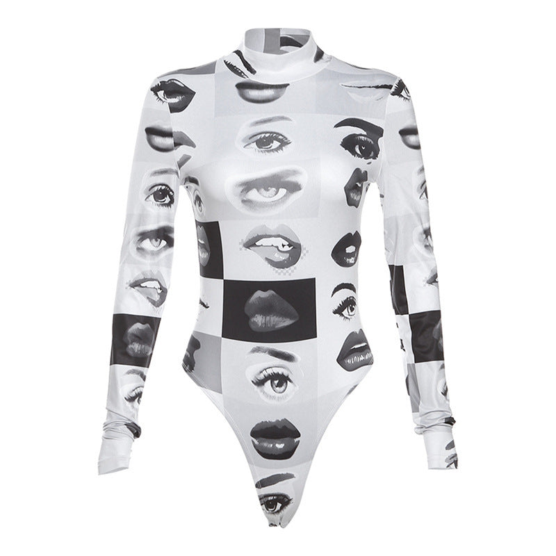 Women Long Sleeve Bodysuit with Creative Photo Print StylebySassy