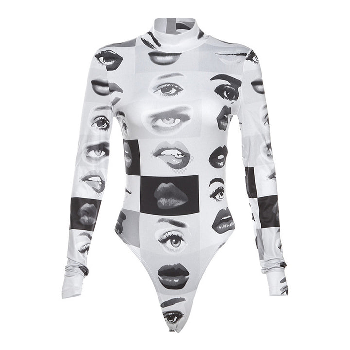 Women Long Sleeve Bodysuit with Creative Photo Print StylebySassy