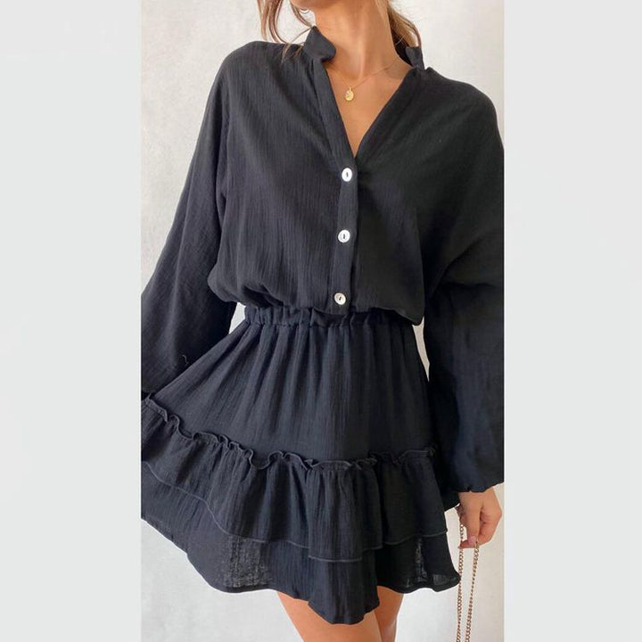Women's Musselin Mini Tunic with elastic waist, button placket, and layered ruffle skirt StylebySassy