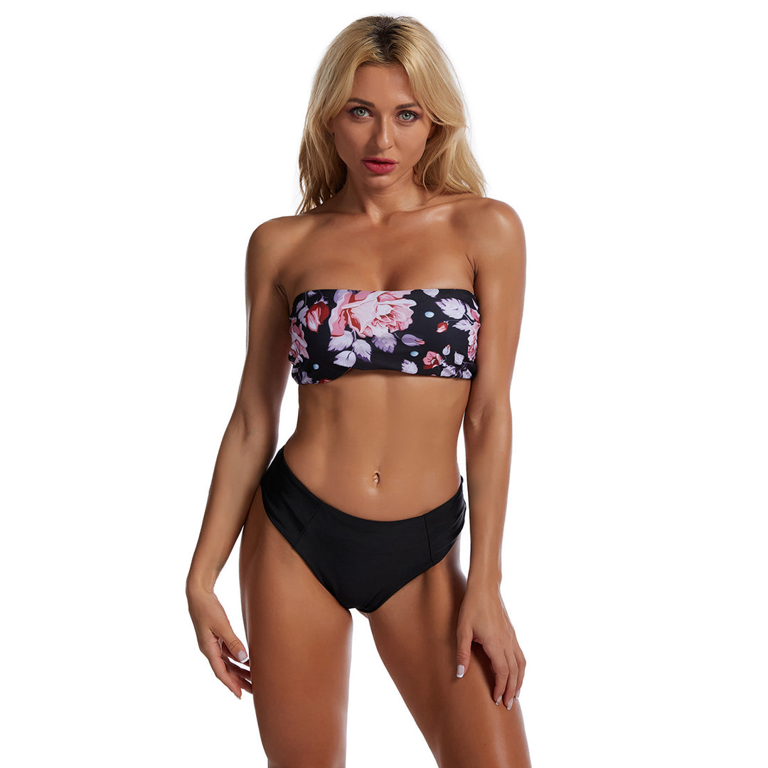 Women's Bandeau Bikini with Floral Top and High Waist StylebySassy