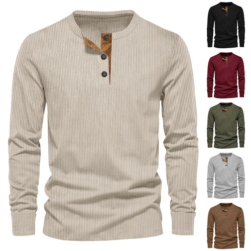 Men's knitted thermal henley with contrast button placket and ribbed cuffs StylebySassy