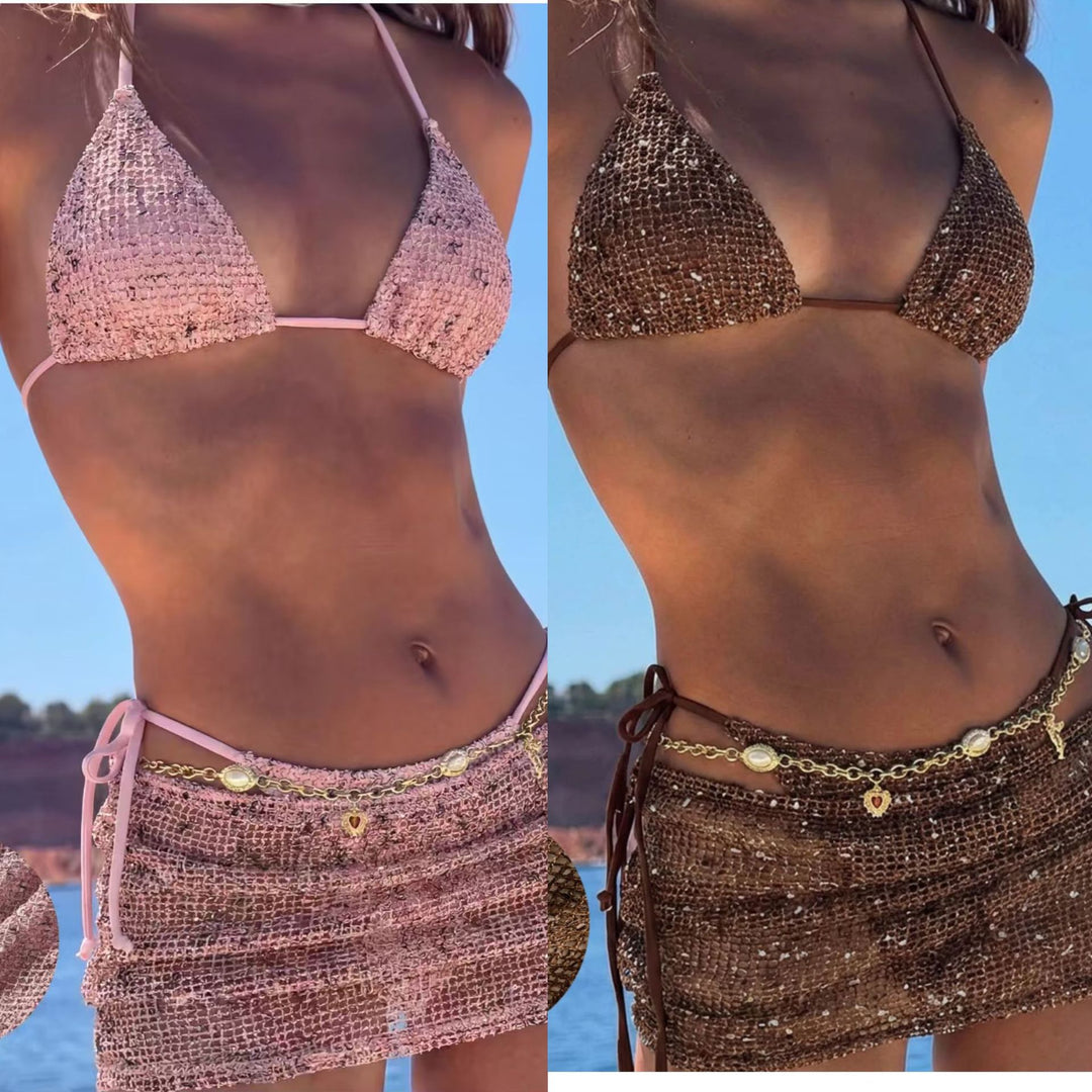 Women's Triangle Bikini with Wrap Skirt and Adjustable Straps StylebySassy