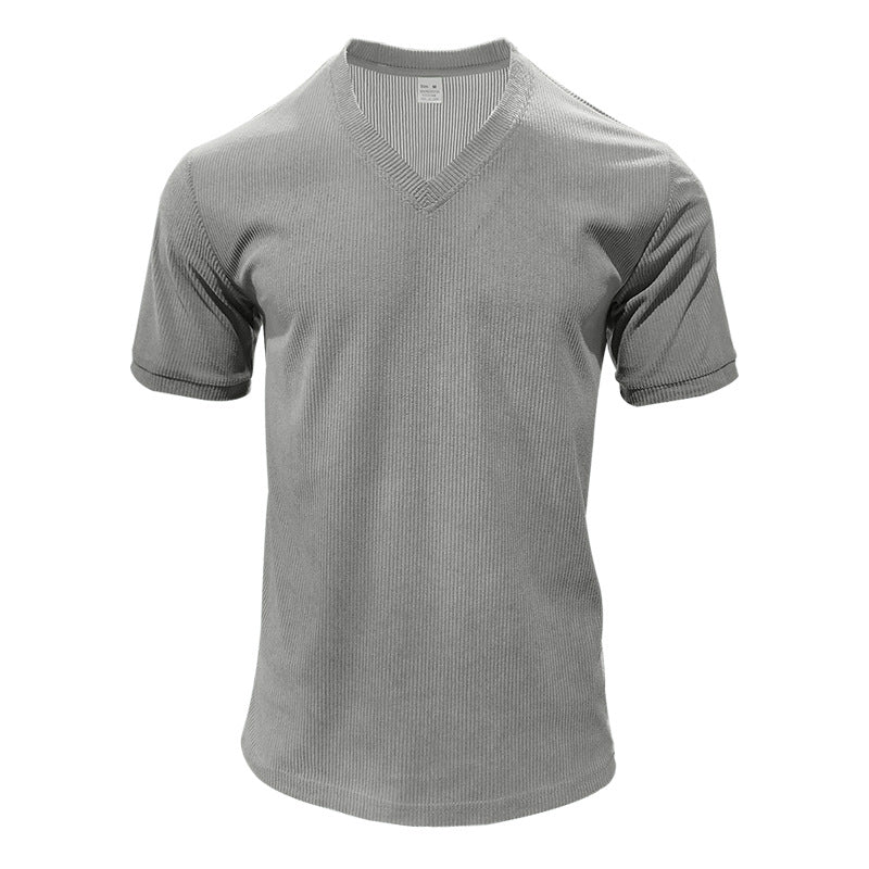 Men's structured V-neck ribbed jersey shirt with short sleeves and a slim fit StylebySassy