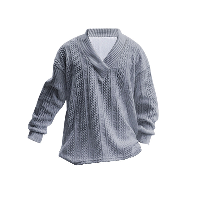 Men's Oversize Cable Knit Long Sweater with Deep V-Neck and Matching Knit Pants StylebySassy