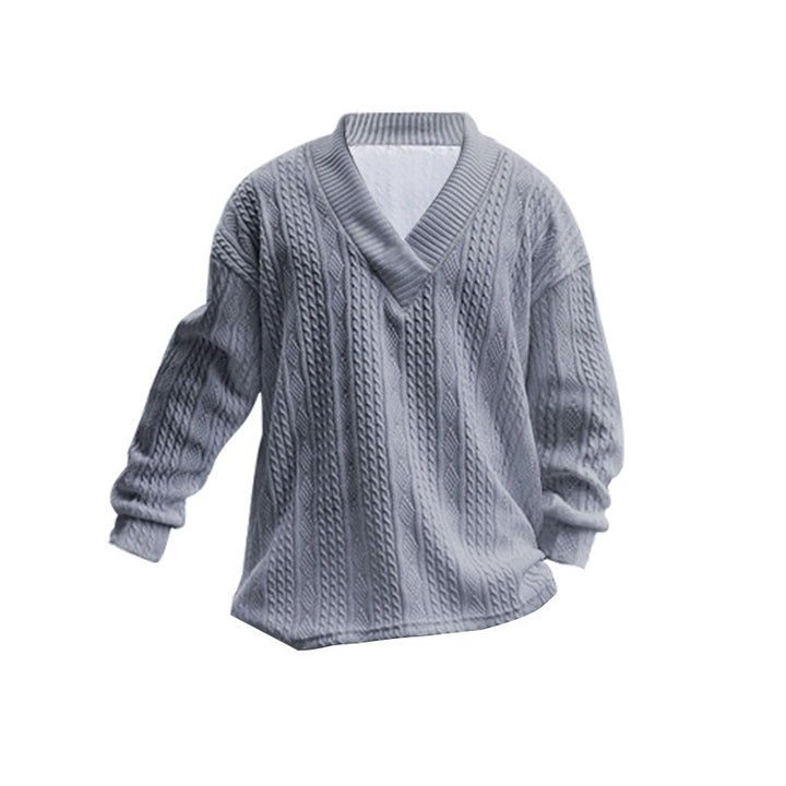 Men's Oversize Cable Knit Long Sweater with Deep V-Neck and Matching Knit Pants StylebySassy