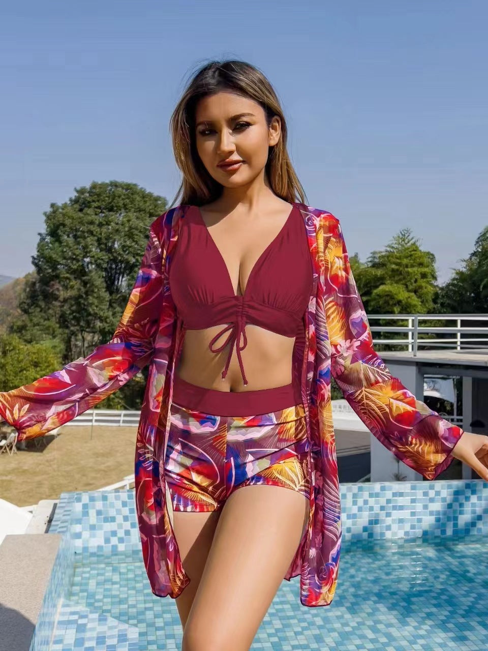 Ladies bikini set with floral wrap top and comfortable shorts StylebySassy