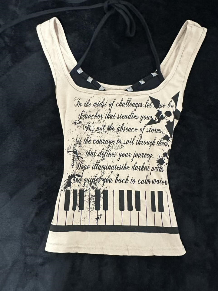 Women's Musical Graphic Tank Top with Unique Cut StylebySassy
