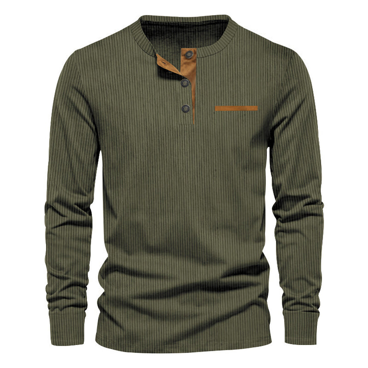 Men's ribbed Henley long sleeve shirt made of cotton blend fitted StylebySassy