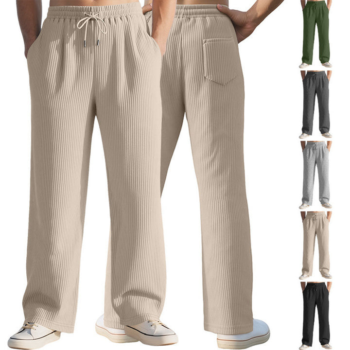 Men's casual ribbed leisure pants with drawstring waistband, side pockets, and straight leg StylebySassy