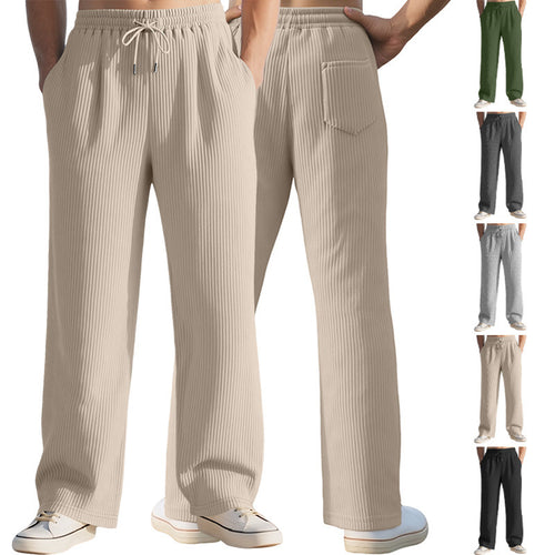 Men's casual ribbed leisure pants with drawstring waistband, side pockets, and straight leg StylebySassy