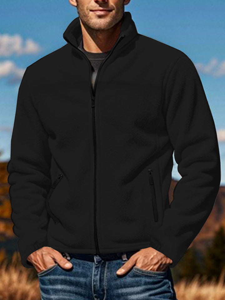 Men's fleece jacket with zipper, stand-up collar and zip pockets StylebySassy