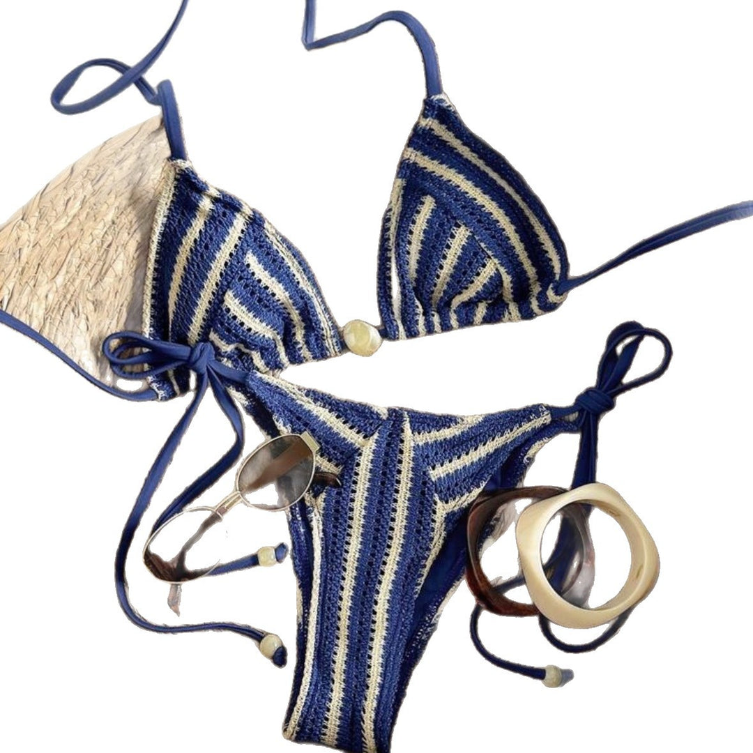 Ladies Hand-Crocheted Bikini with Maritime Stripe Pattern StylebySassy