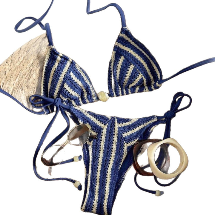 Ladies Hand-Crocheted Bikini with Maritime Stripe Pattern StylebySassy