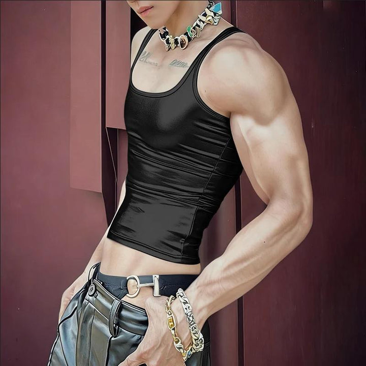 Women's fitted shiny tank top with racerback and fine seam finishing StylebySassy