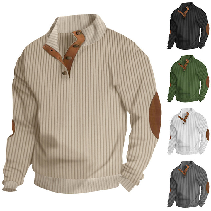 Men's ribbed turtleneck with stand-up collar and contrasting elbow patches StylebySassy