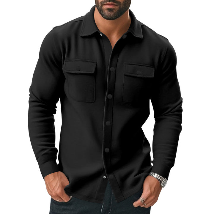 Men's sturdy wool fleece overshirt jacket with patch breast pockets and snap button placket StylebySassy