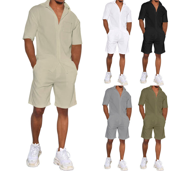 Men's Nan Legeres Resort Two-Piece with Open Short Sleeve Shirt, Chest Pocket and Elastic Bermuda StylebySassy