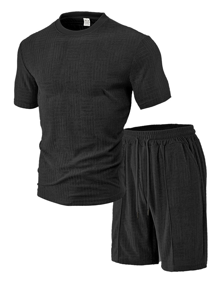 Men's nano relief structure lounge two-piece with short sleeve round neck and elastic drawstring Bermuda StylebySassy