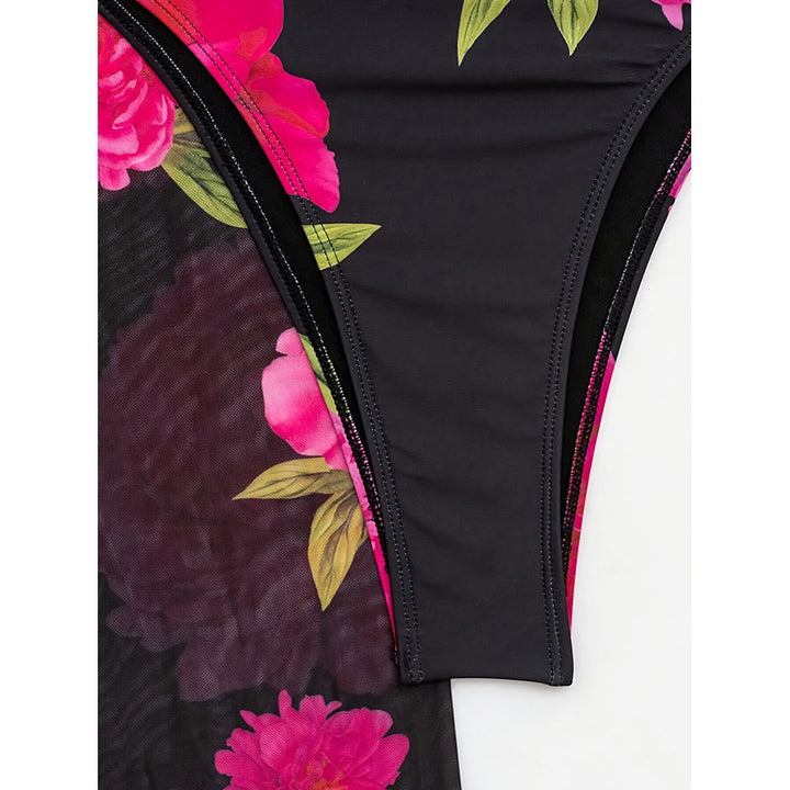 Women's one-piece swimsuit with floral overlay StylebySassy