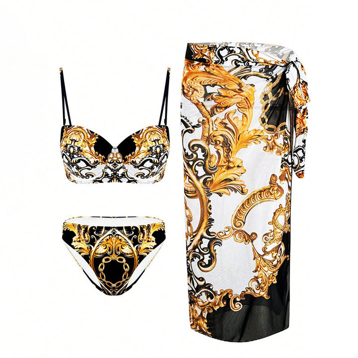 Ladies bikini set with elegant wrap skirt