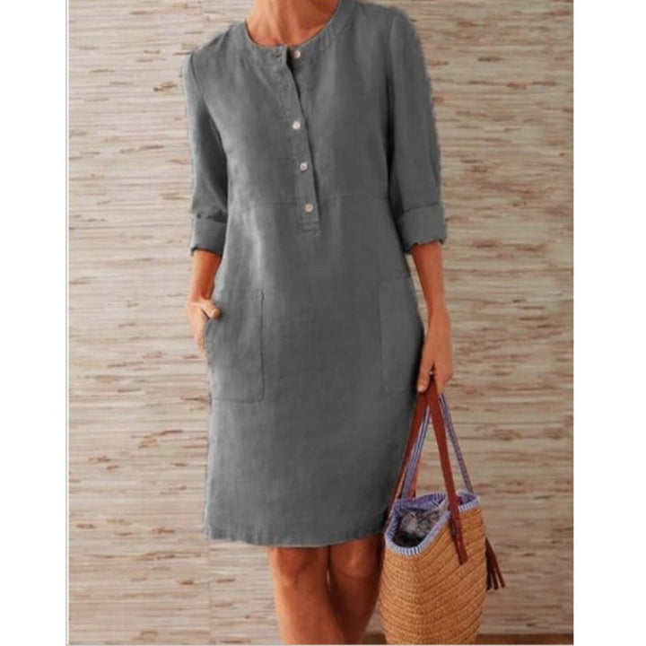 Women’s Lightweight Linen Dress with Practical Pockets and Trendy Button Design StylebySassy