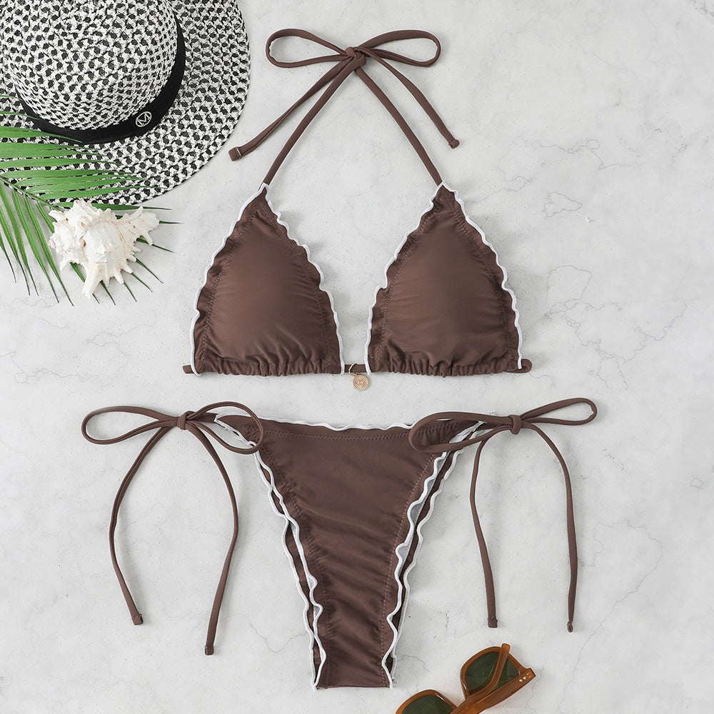 Women Triangle Bikini Set with playful ruffle detail StylebySassy
