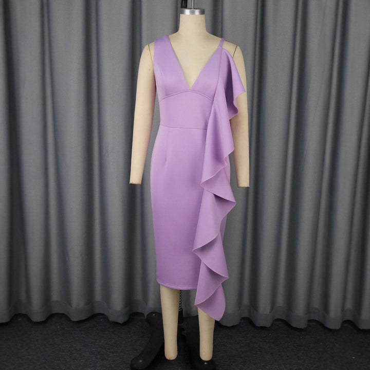 Women High-Quality Sheath Dress with Asymmetrical Ruffle Detail StylebySassy